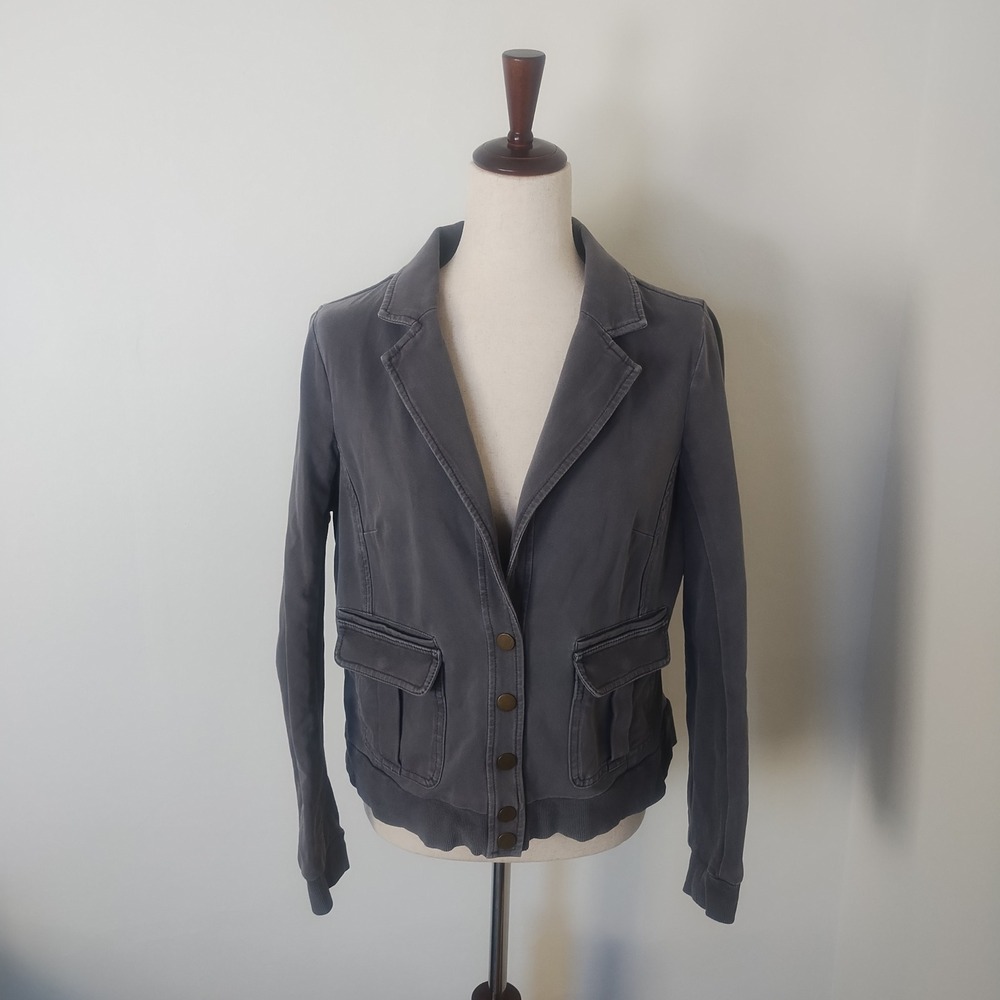 Peyton Jensen Blazer Jacket Women's Medium Gray Utility Cargo‎ Military Stretch